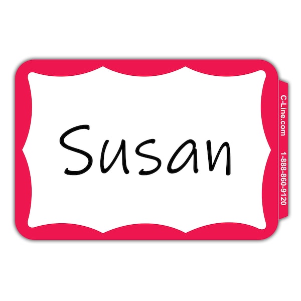 Pressure Sensitive Badges, Border, Red, 3 12 x 2 14, 100BX Set of 10 BX, 1000PK